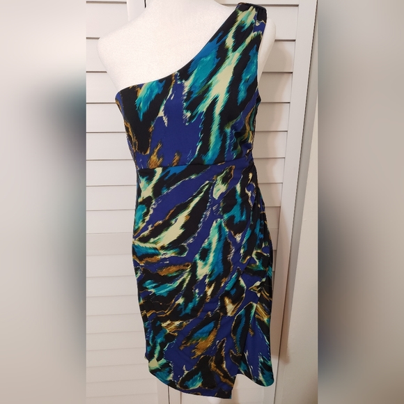 ABS Silver Label Dresses & Skirts - ABS Silver Label One Shoulder Multicolored Mini Dress Size S